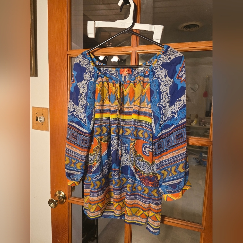 Hale Bob Cabana Collwcrion Silk Colorful Bohemian Blouse